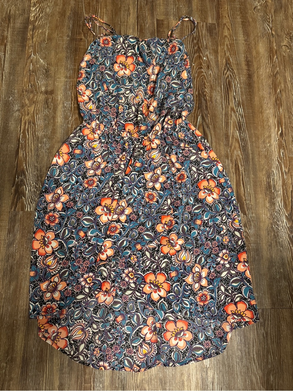 Express Floral Midi Dress in blue and Coral